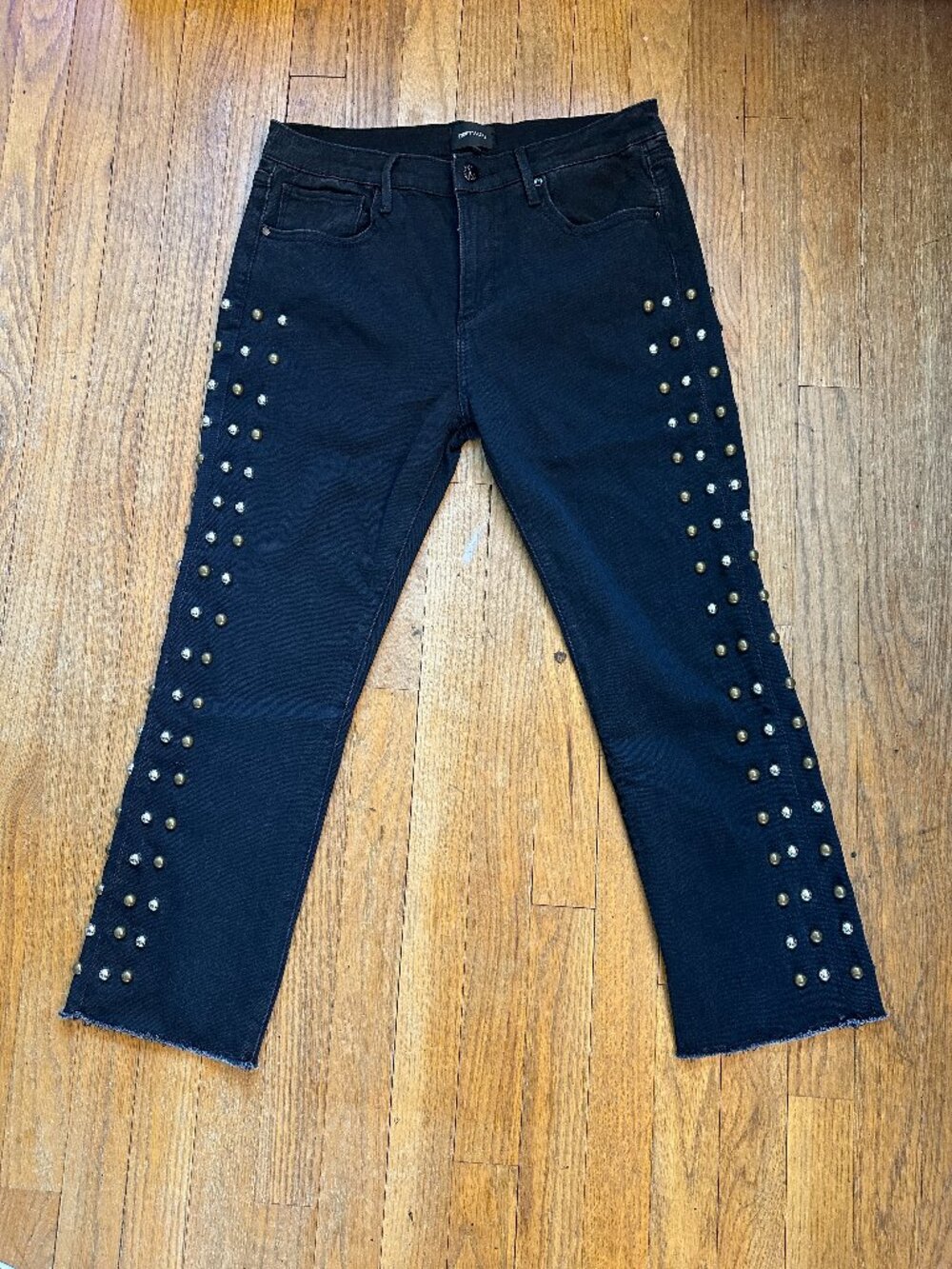 Driftwood Studded Crop Jeans | Black Raw Hem Denim | Size 31